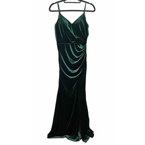 Revelry Women's 4 Green Velvet Maxi Rory Dress Draped V-Neck Slit Bridesmaid